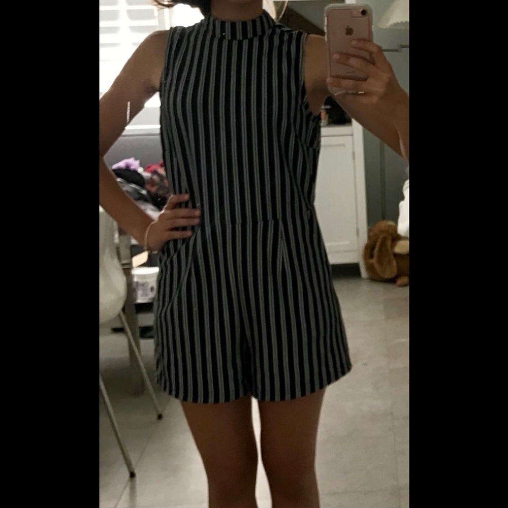 Black & White Striped Sleeveless Romper